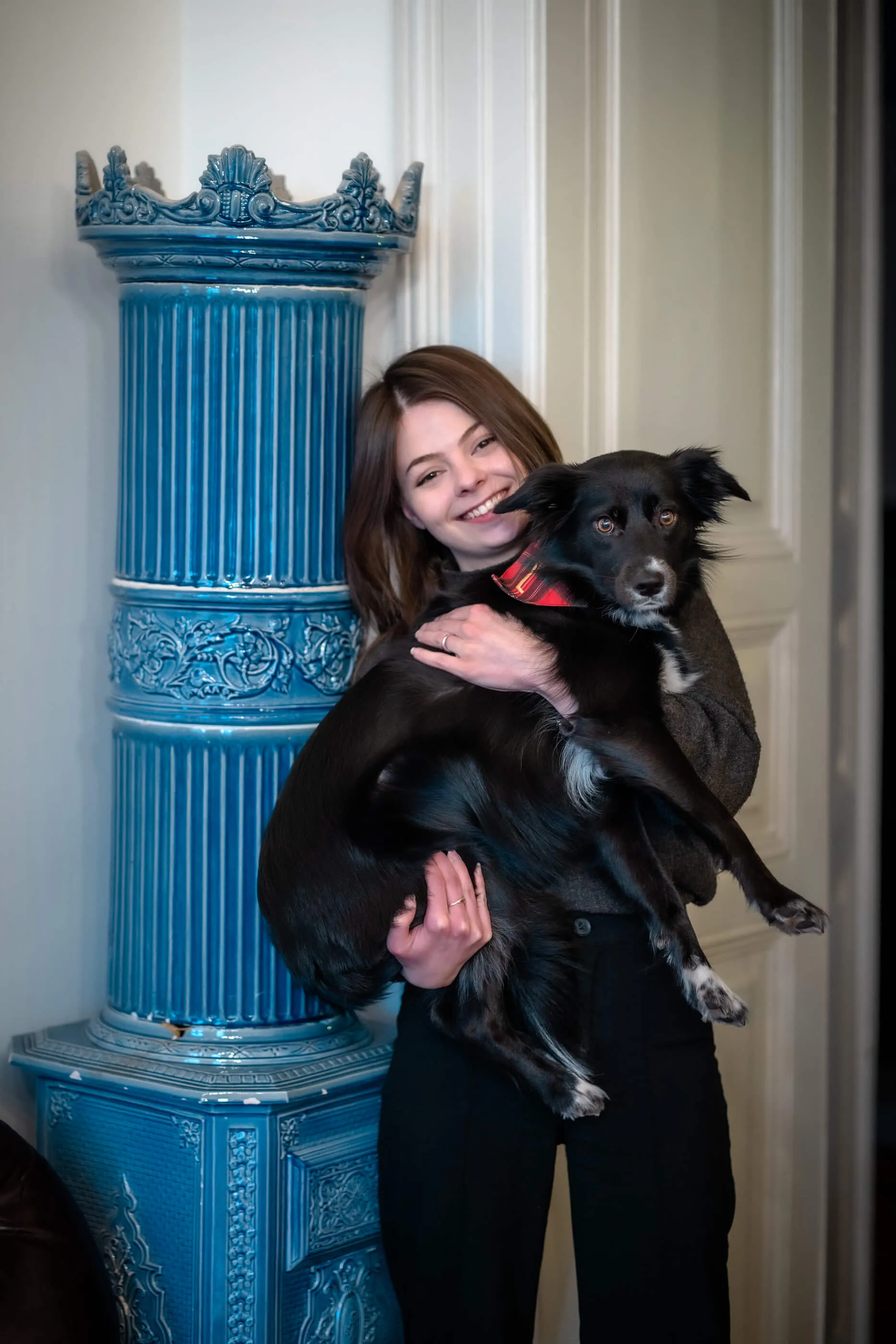 Wonder Makers designer Natalie Pleska with a black furry friend.