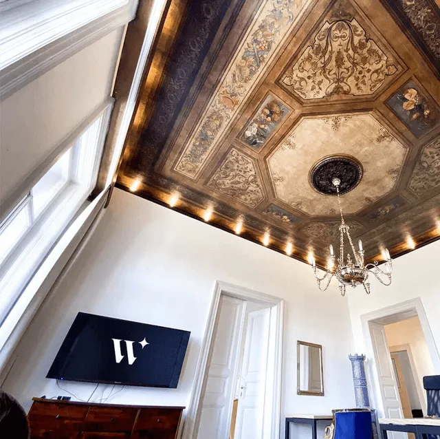 Amazing picture of our ceiling in offices in Prague. It is the oldest originally preserved painted ceiling in Prague!